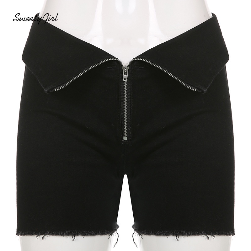 Quần Short Denim Lưng Thấp Màu Trơn Phối Khóa Kéo Thời Trang Cho Nữ 2022