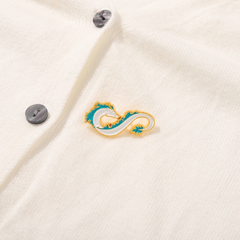 Ghim cài áo Qihe Jewelry hình rồng trắng thời trang