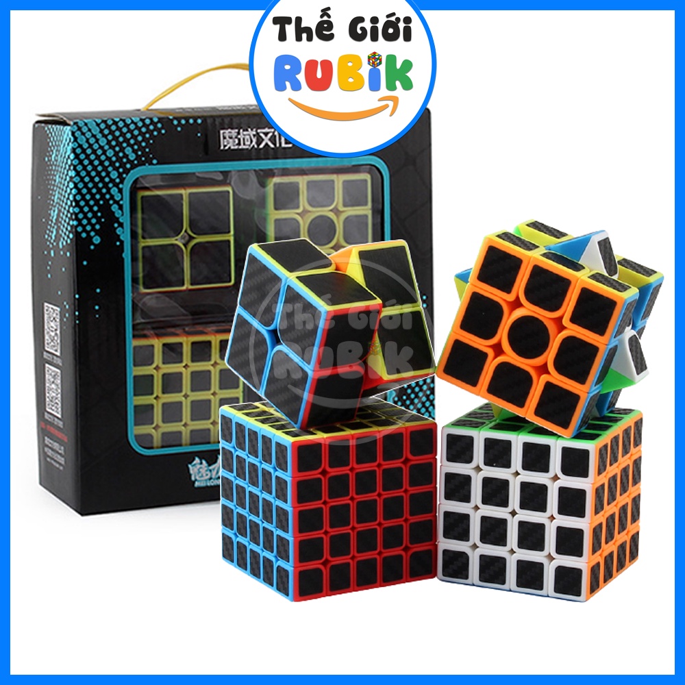 Hộp 4 Rubik 2x2 3x3 4x4 5x5 Carbon Fiber WCA Đồ Chơi Rubic MoYu MeiLong Làm Quà Tặng | Thế Giới Rubik