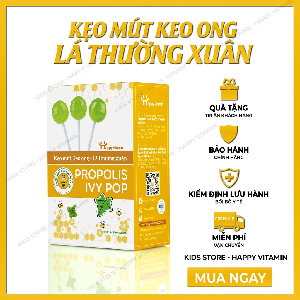 Kẹo mút Keo Ong. Rất tốt cho người bị Ho, Viêm họng, Khản tiếng. HÀNG CHÍNH HÃNG Happy Vitamin