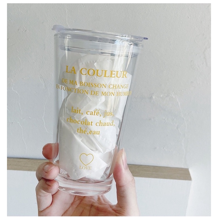 Ly thủy tinh có nắp LA COULEUR tặng ống hút 500ml phong cách Hàn Quốc