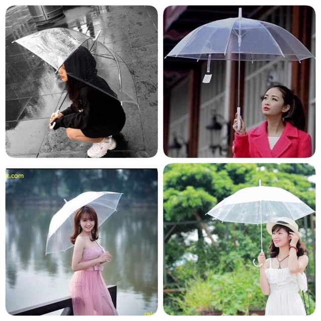 Ô TRONG SUỐT CÁN DÀI CÓ TAY CẦM/dù đi mưa phong cách HÀN QUỐC cao cấp chụp ảnh đẹp