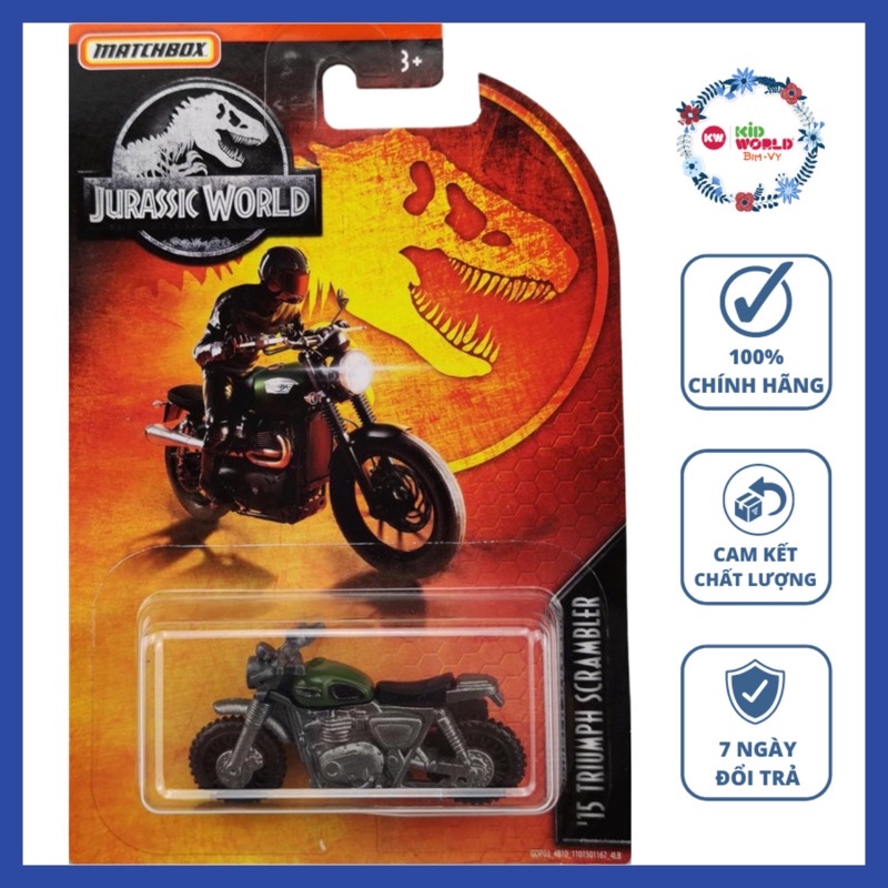 Xe Moto mô hình Matchbox Moto Jurassic World Series '15 Triumph Scrambler GDP03.
