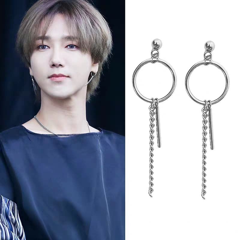 Khuyên tai titan unisex tròn phối thanh Yesung Suju ko gỉ