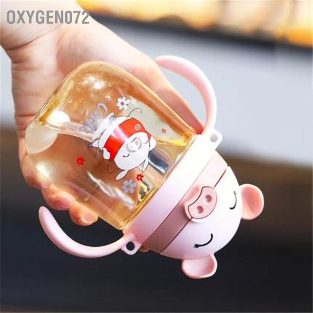 Oxygen072 Cốc Uống Nước Bình nước Tay cầm đôi Cốc rơm bằng nhựa 350ml với dây đeo có thể điều chỉnh cho trẻ em