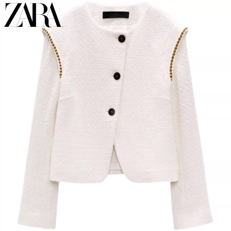 Áo khoác zara xuất viền cầu vai cúc lệch