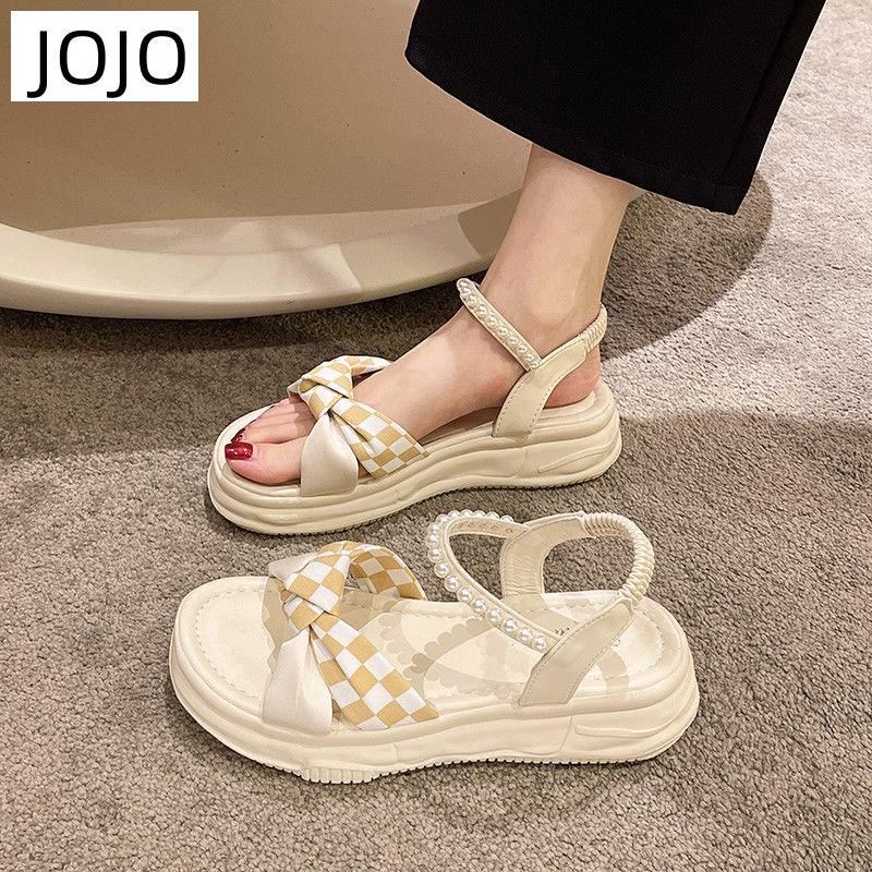 Giày Sandal Đế Dày Quai Đính Ngọc Trai Thời Trang Mùa Hè Phong Cách Mới Cho Nữ
