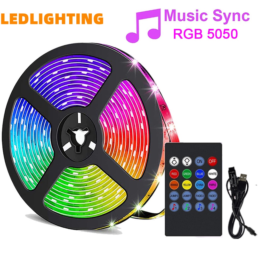 Dây Đèn LED Smd 5050 RGB 30 Bóng/m 1M/2M/3M/4M/5M Điều Khiển Âm Thanh DC5V Dùng Trang Trí Phòng Ngủ