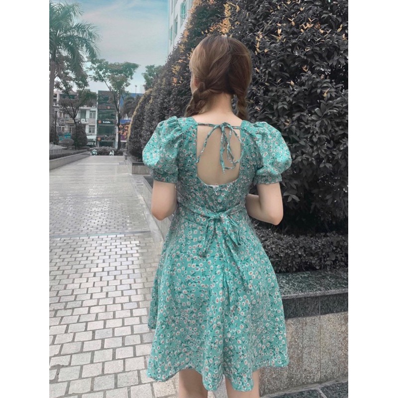 Váy Xòe Nữ 💖FREESHIP💖 Đầm Xòe Họa Tiết Hoa Ngắn Tay Cổ Vuông Sang Chảnh | BigBuy360 - bigbuy360.vn