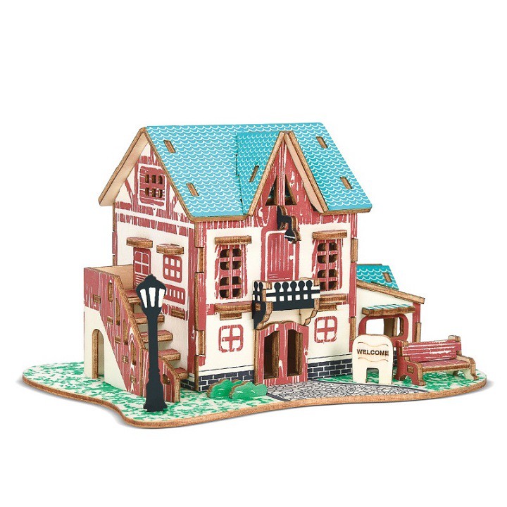 Đồ chơi lắp ráp 3D gỗ - mô hình Hotel-cắt laser