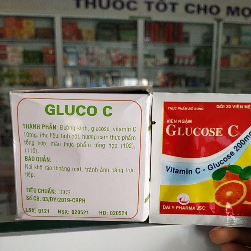 Combo 10gói Viên kẹo ngậm Glucose C 200mg tăng sức đề kháng bền thành mạch