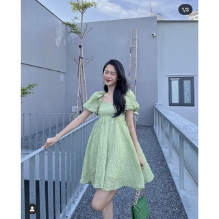 ĐẦM BABYDOLL XANH CỐM TAY PHỒNG