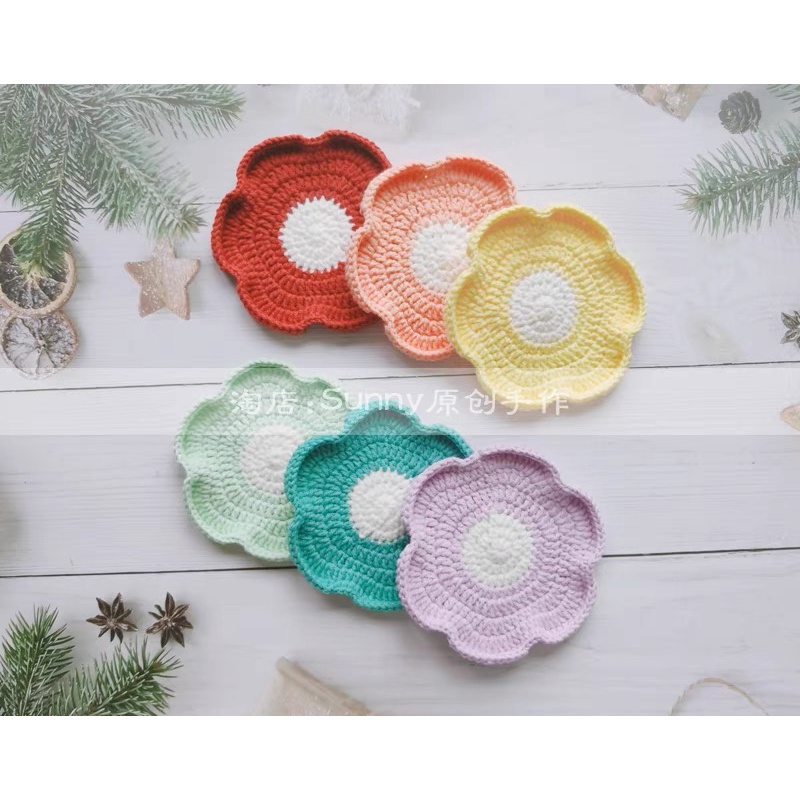Lót ly hình bông hoa, lót cốc len handmade nhiều màu pastel CHILLMEOW