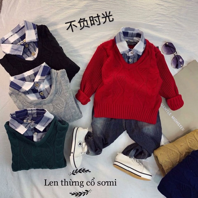 Áo len cổ sơ mi cho bé trai