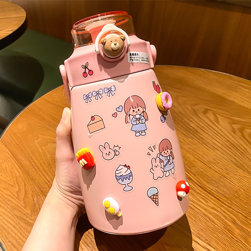 1000ML bình giữ nhiệt cute có ống hút, inox 304 không rỉ an toàn