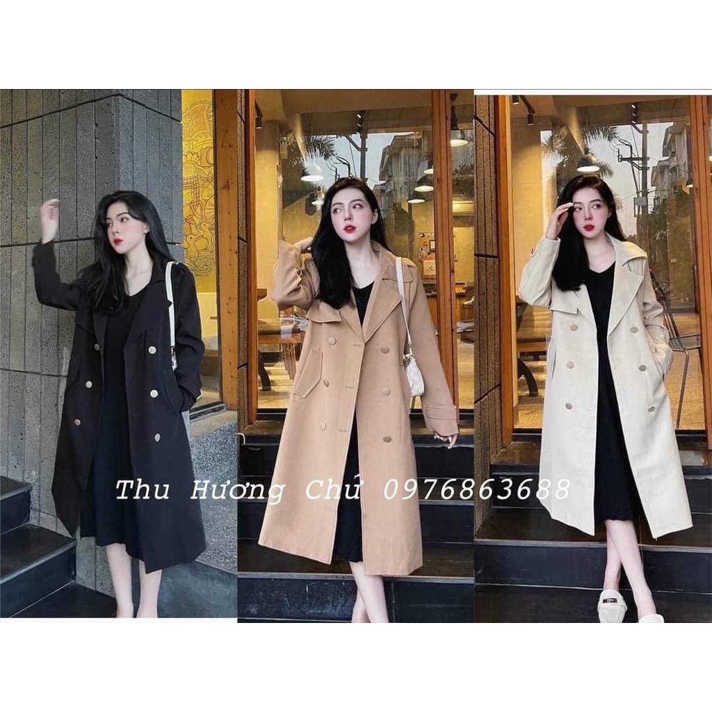 Áo mangto dáng dài, trench coat kèm đai Hàn Quốc