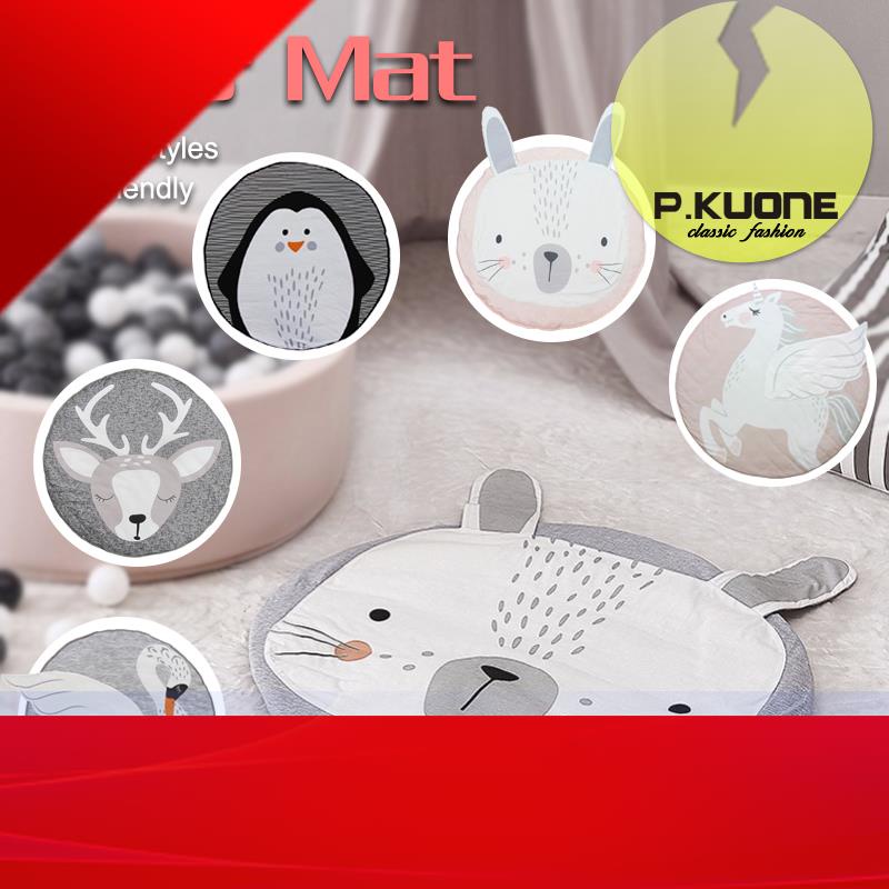 Thảm Cho Trẻ Em Hình Động Vật Hình Tròn Thiên Nga Bướm Thỏ Koala Elk Sư Tử Voi Khỉ Gấp Cho Bé Chơi Th