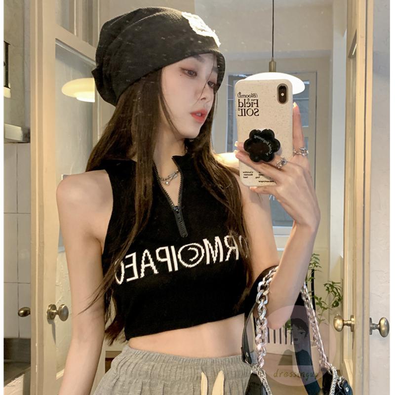 Áo Tank Top Không Tay Hở Vai Có Khóa Kéo Thời Trang Mùa Hè Cho Nữ