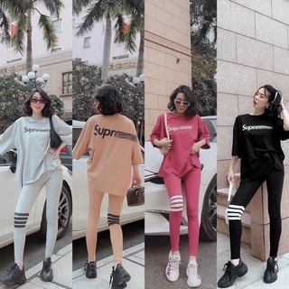 Set áo phông rộng legging sọc siêu đẹp