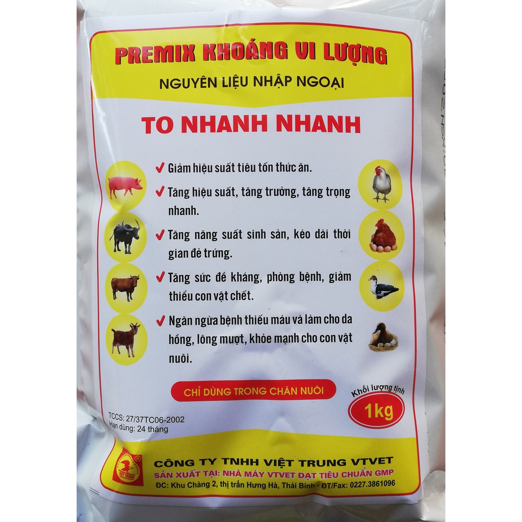 1 gói To nhanh nhanh 100 g Premix khoáng vi lượng dùng tốt cho lợn, trâu bò, gà, vịt, ngan, ngỗng, gà chọi, chim cảnh