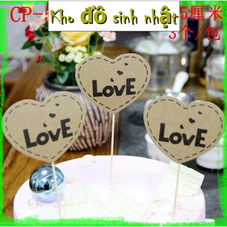 Set 3 thẻ cắm giấy hình Tim Love - Trang trí bánh kem, trang trí bánh Gato, trang trí bánh kem, trang trí bánh sinh nhật