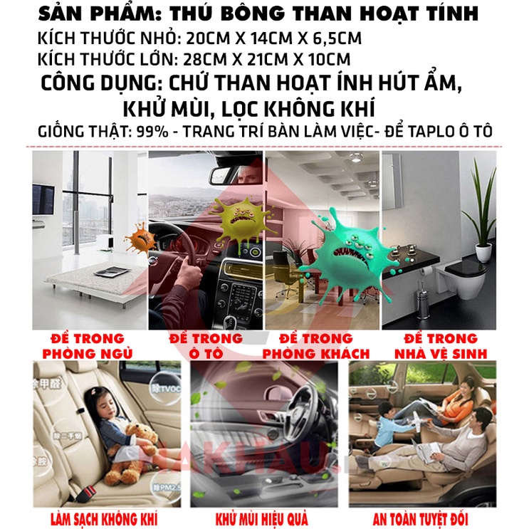 Thú bông lõi than hoạt tính lọc không khí khử mùi hoàn hảo Trang trí bàn làm việc , taplo xe hơi ô tô, GIỐNG THẬT 99%