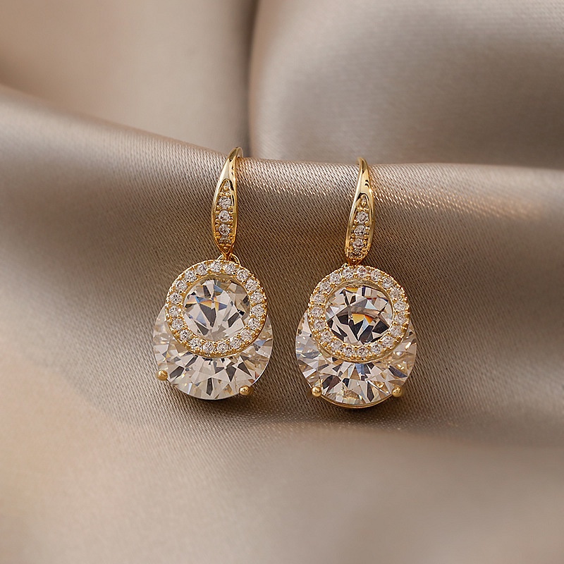 Bông tai bạc s925 đính đá zircon phong cách Hàn Quốc cho nữ