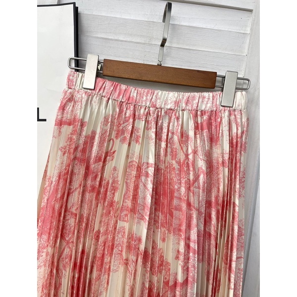 Chân váy dài xếp ly hoạ tiết hoa thương hiệu Dior CD cao cấp