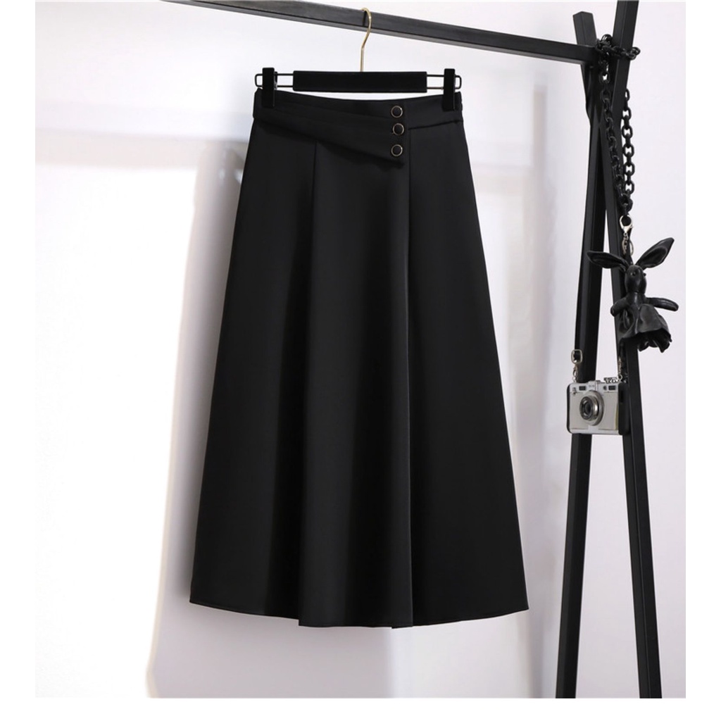 Chân váy xòe dáng dài trẻ trung lưng cao chân váy công sở hàn quốc, xòe 6 mảnh vạt bụng 3 cúc d68cm