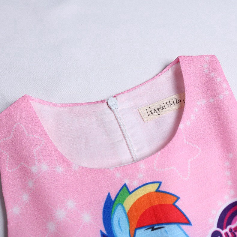 Đầm công chúa màu hồng in hình ngựa con hoạt hình cho bé gái