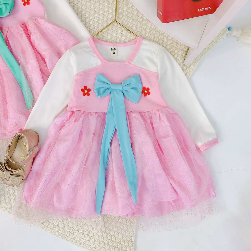 Váy Xòe Hanbook Phối Ren Cực Hot Cho Bé Gái Đón Tết Chất Vải Đũi Phối Ren Đủ Size Từ 8-18Kg VNXK Nhật-Hàn