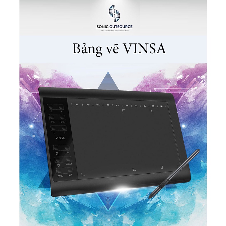 Bảng vẽ điện tử Vinsa  - 10x6 inch,8192 cấp độ lực, độ nhạy cao, độ trễ thấp