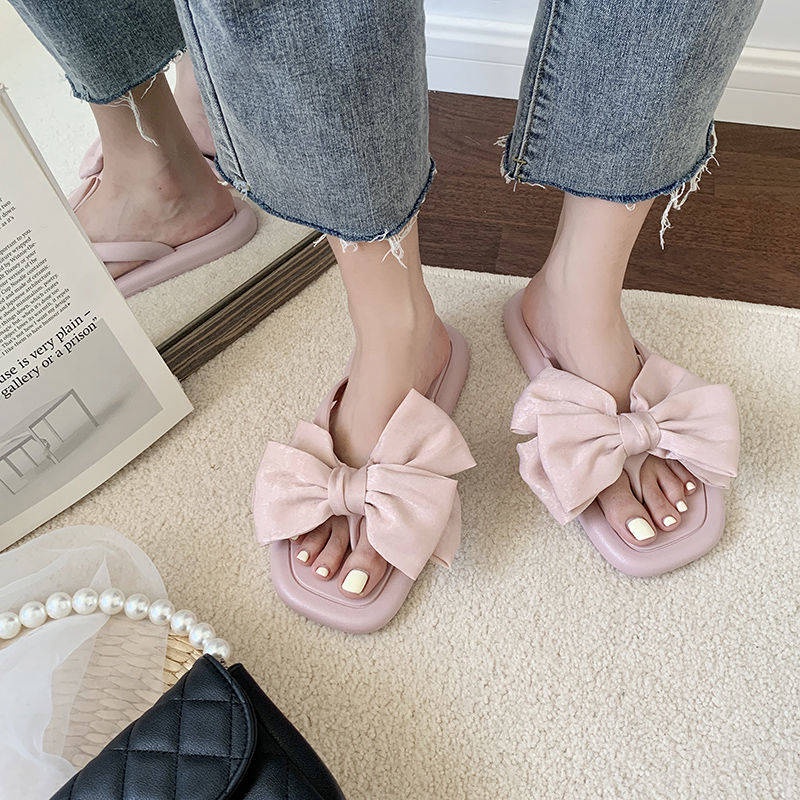Dép Xỏ Ngón Đế Bằng Đính Nơ Phong Cách Phương Tây Mới