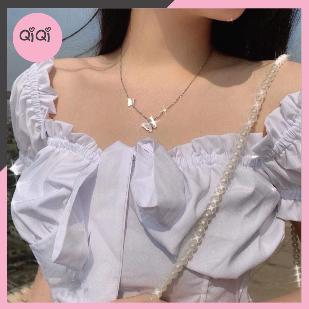 Dây Chuyền Hình Bướm Lấp Lánh Hợp Kim Trắng V18 QiQiShop
