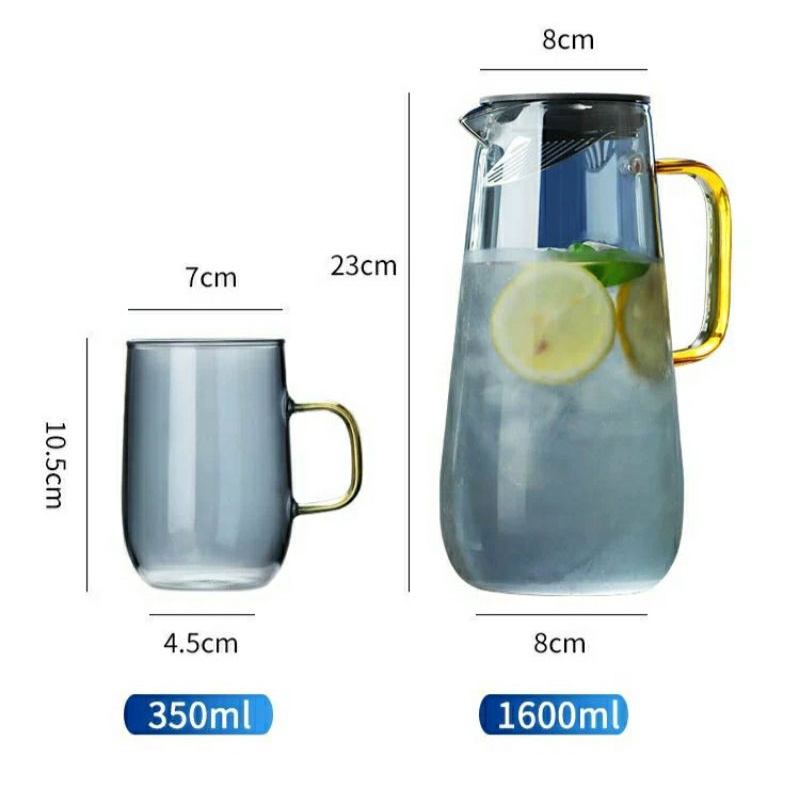 Bộ Bình Cốc Thủy Tinh Chịu Nhiệt Màu Đen Quý Phái, Chất Liệu Brosilicate Chịu Nhiệt