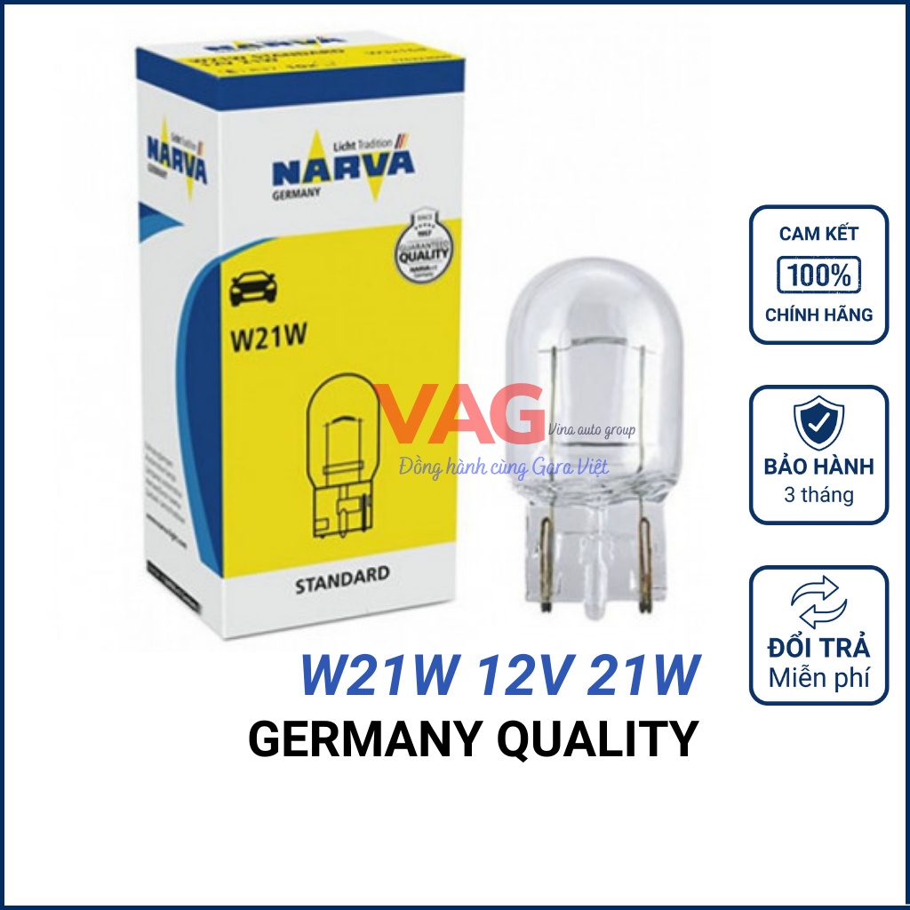 Bóng đèn phanh, xi nhan, lùi chân cắm W21W 12V chính hãng NARVA công nghệ Đức