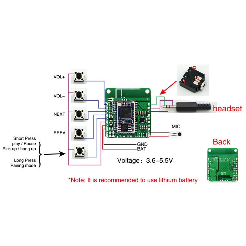QCC3008 TWS Audio Car Bluetooth Receiver Board No Power