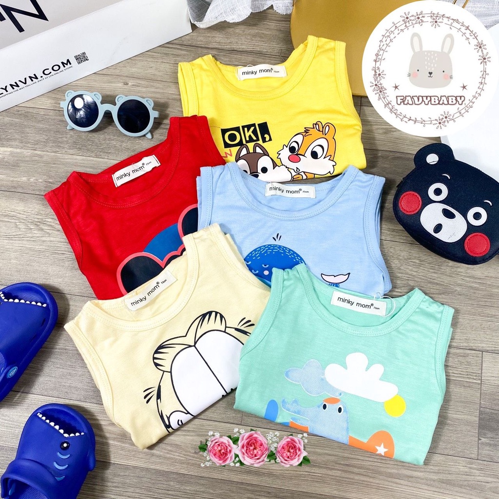 Đồ Bộ MINKY MOM Chính Hãng Bé Trai Bé Gái Quần Alibaba Áo 3 Lỗ Thun Lạnh Hình Động Vật Trẻ Em 0 1 2 3 4 5 Tuổi -Favybaby
