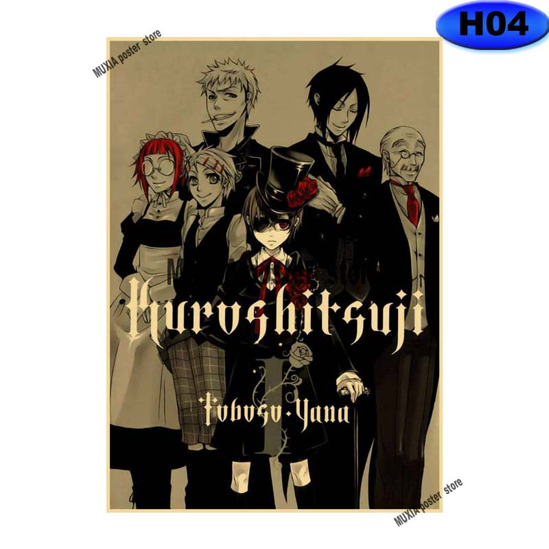 Poster Giấy kraft 42x30cm In Hình anime black butler Trang Trí Nội Thất