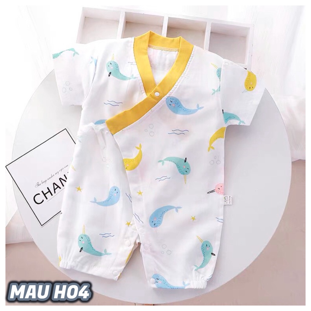 Bộ body ngắn tay bodysuit, Bộ body cộc chất cotton cho bé trai bé gái sơ sinh mẫu dây buộc Kiến Baby Store