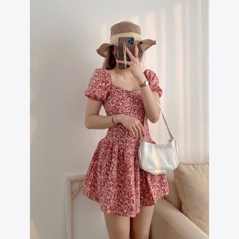 Đầm hoa nhí, váy cúp ngực cổ vuông dáng xòe Emmei-v110 | BigBuy360 - bigbuy360.vn