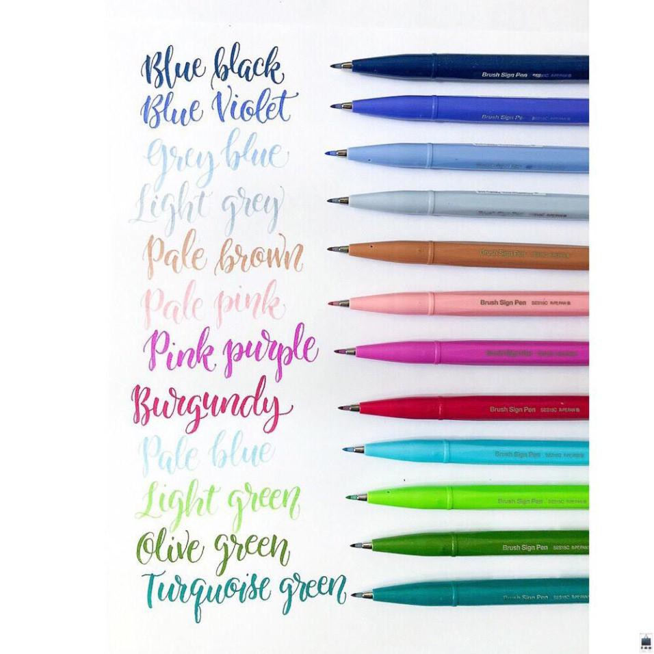 Bộ 12 Chiếc BÚT VIẾT THƯ PHÁP/CALLIGRAPHY PENTEL FUDE TOUCH SIGN PEN - SES15 [Văn phòng phẩm Nhật Bản Pentel]