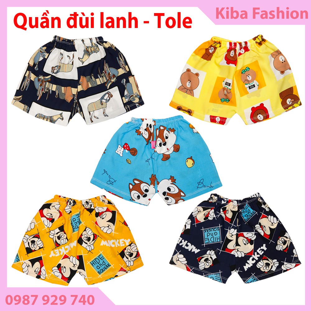 10 Quần đùi Lanh (Tole) Mùa Hè Mát, Mềm, Mịn Cho Bé trai bé gái,Từ 4-16kg QĐTKBS