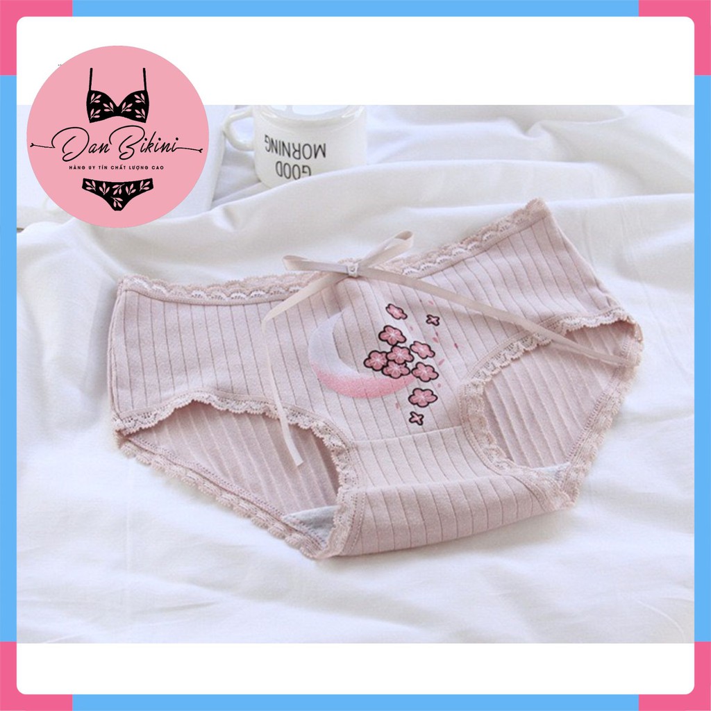 Quần Lót Nữ - Quần Lót Nữ Cotton gân tăm hoa anh đào dễ thương  điệu đà DAN STORE mẫu A004