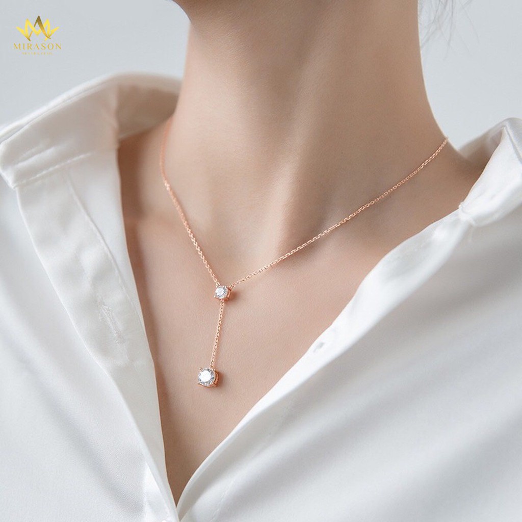 Dây Chuyền Bạc Nữ MIRASON Dài Đính Đá Tròn Sang Trọng MDC048 - Vòng Cổ Nữ Bạc 925 Cao Cấp