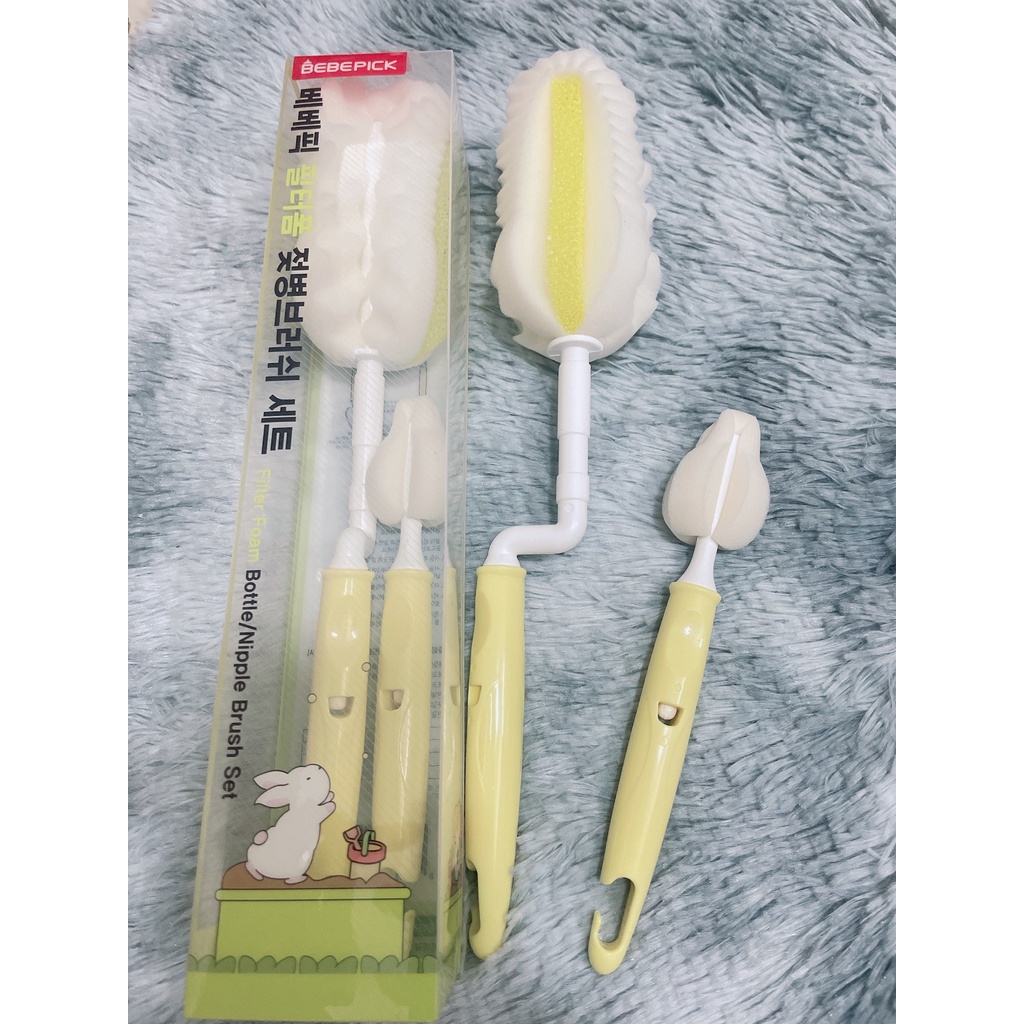 Bộ chổi cọ bình sữa và núm ti silicon/ mút xốp bọt biển Bebepick