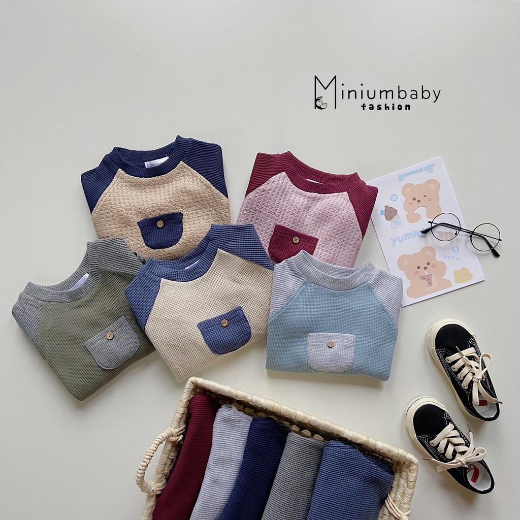 Set bộ len cotton dày dặn cho bé trai và bé gái mặc thu đông Minium, quần áo trẻ em dài tay-SB1052