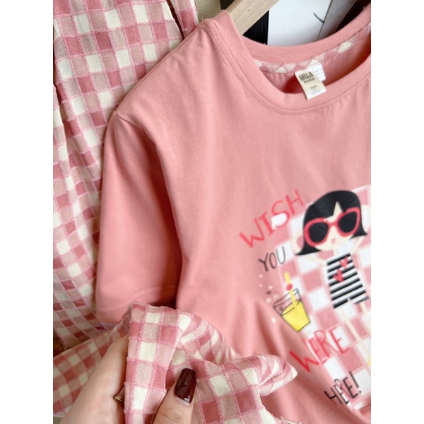 Bộ áo cotton quần kẻ