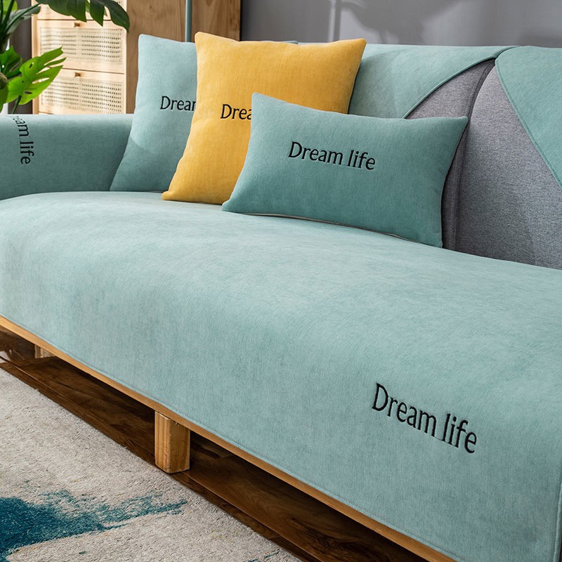Đệm sofa chenille bốn mùa phổ thông đơn giản hiện đại gỗ rắn kiểu Bắc Âu chống trượt bọc khăn trải <