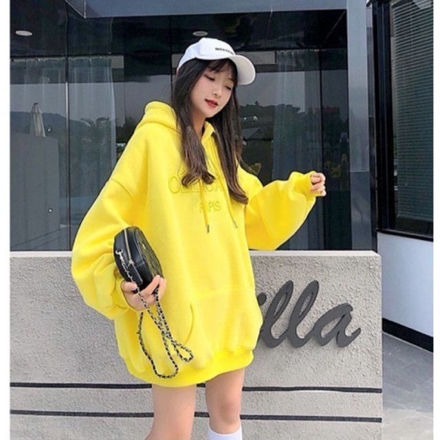 Áo nỉ hoodie nữ form rộng, áo sweater chất bông dầy dặn màu vàng độc lạ